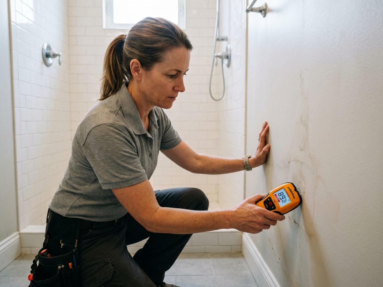 Technician checking drywall for hidden moisture