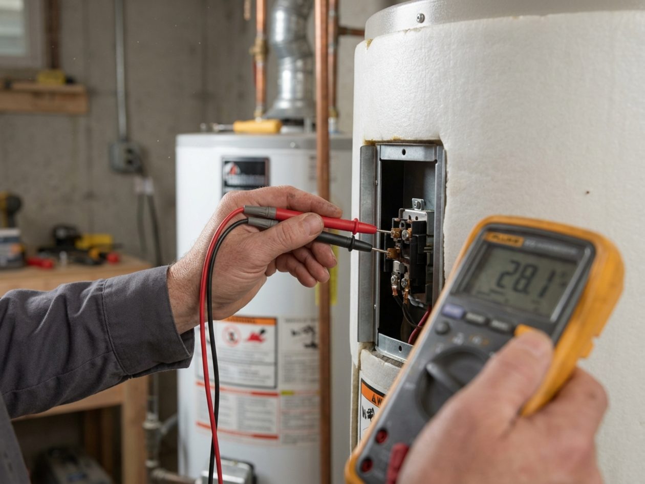 Technician testing a water heater after service