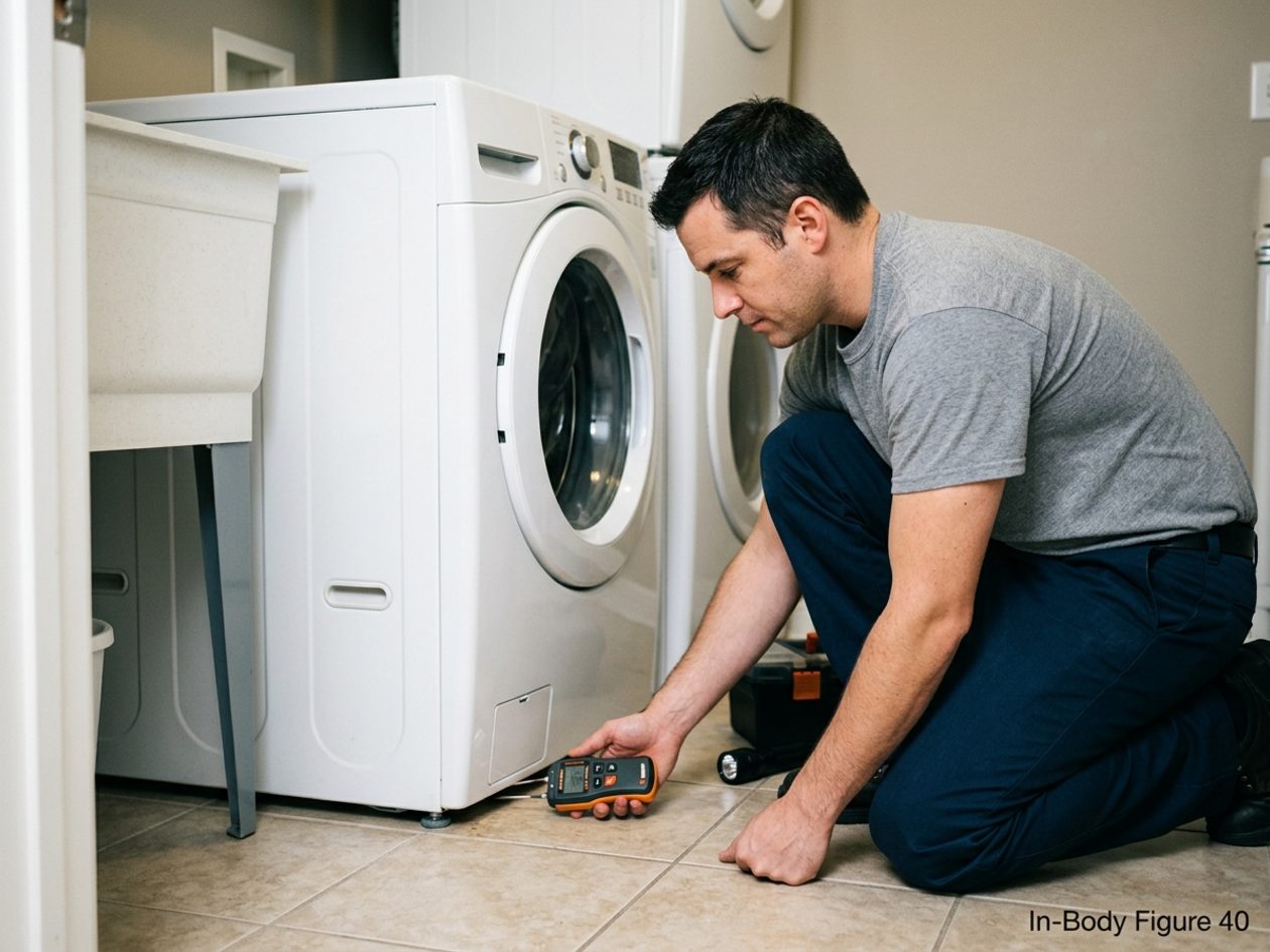 Technician checking washing machine hoses and valves