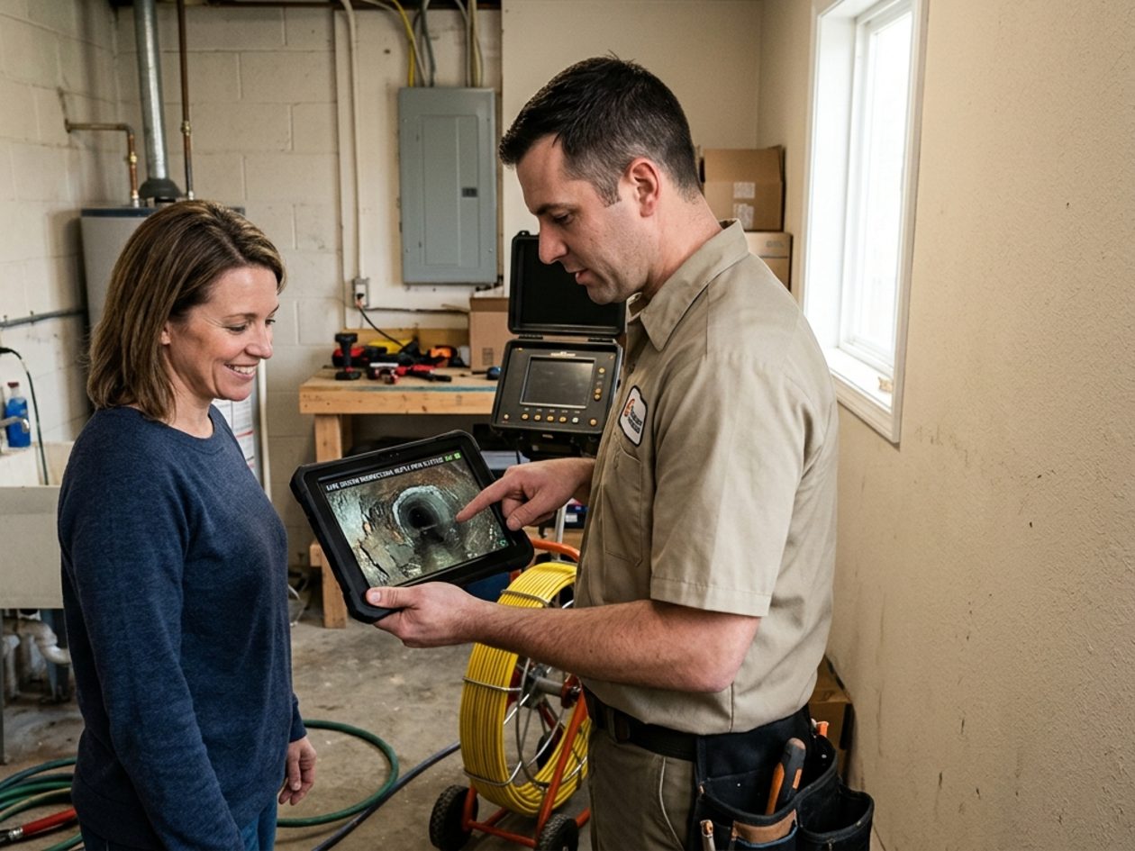 Technician and homeowner reviewing findings together