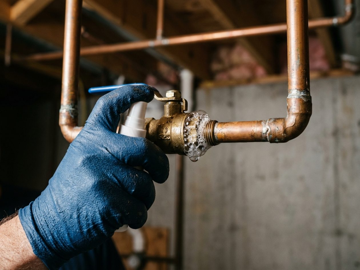 Plumber testing a valve for leaks