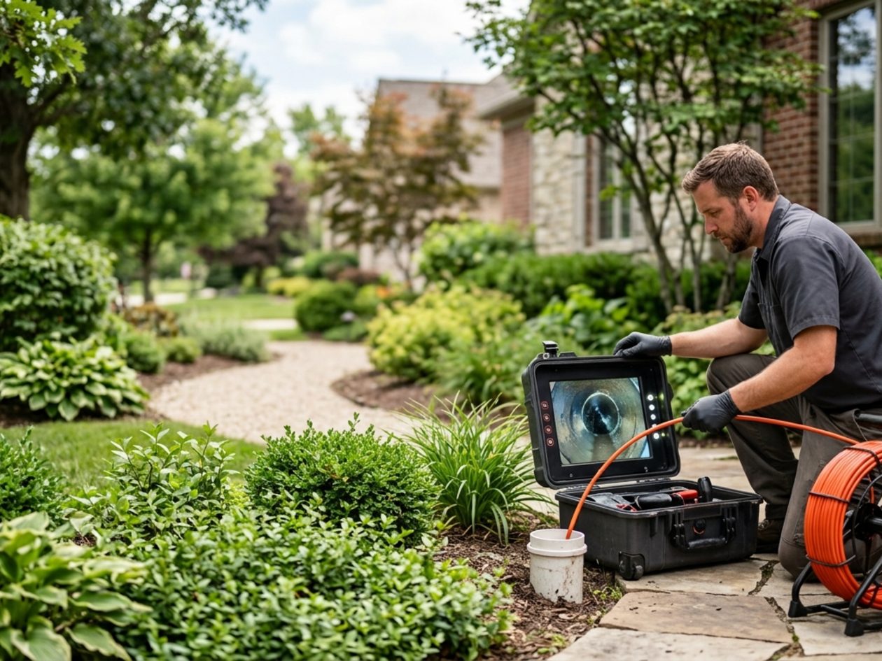Plumber running a sewer camera inspection from a cleanout