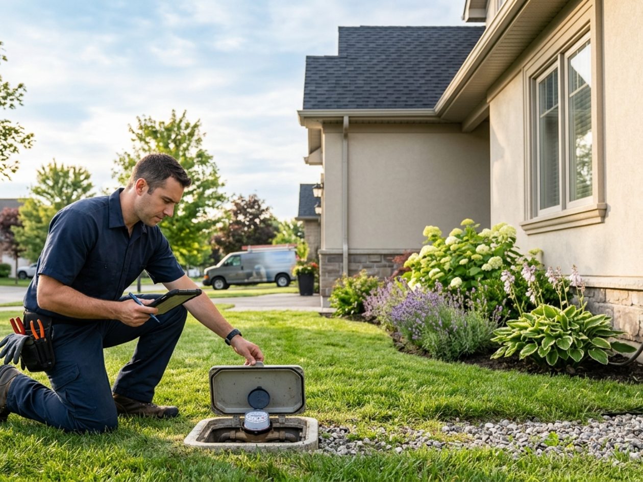Technician reading a water meter to check for flow